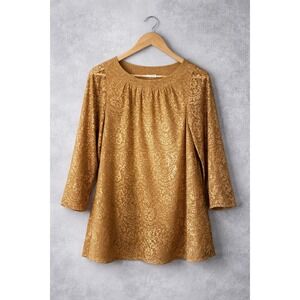 Fossil Shirt Women M‎ Brown Lace Overlay Coquette Granola Girl Going Out Party
